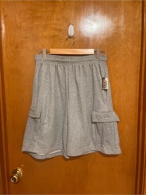 Men's Gray Cargo Lounge Shorts with Elastic Waist-b1054/c32